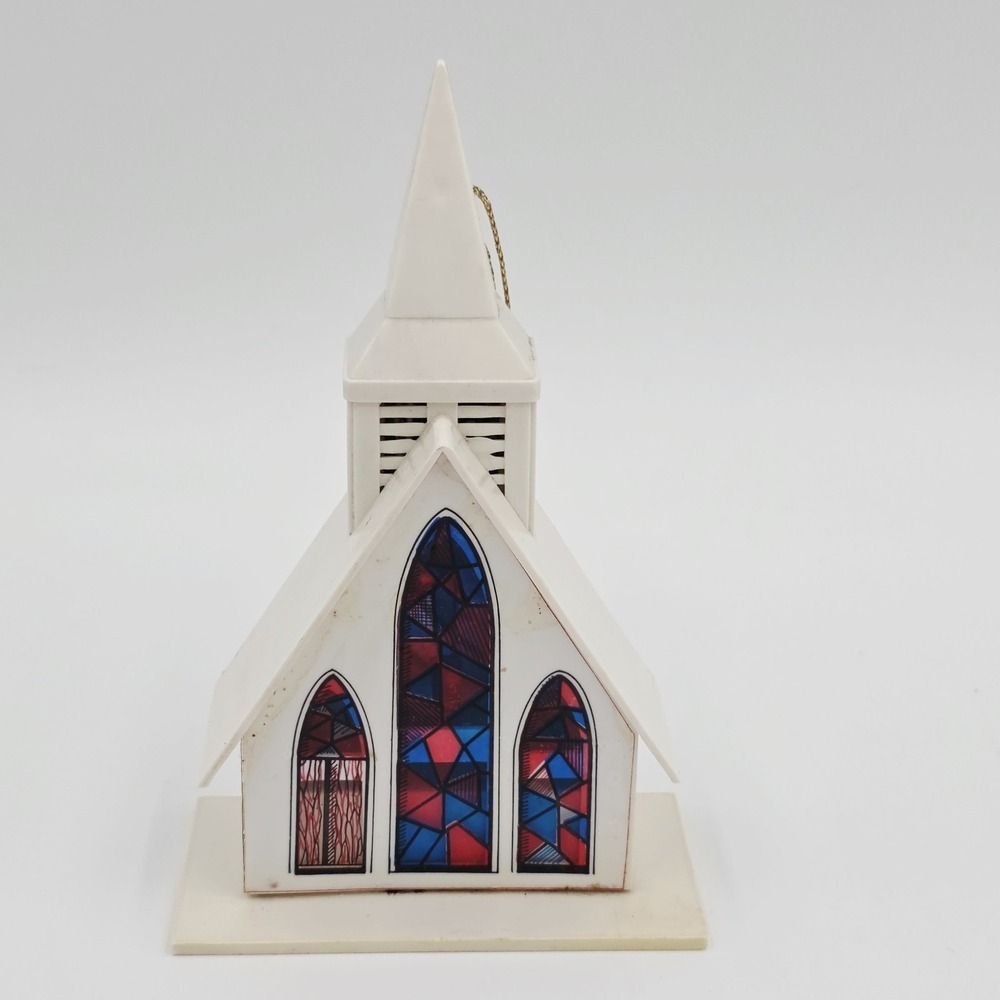 Christmas Ornament Church Vintage 1970's Music Steeple Stained Glass MCM Works!